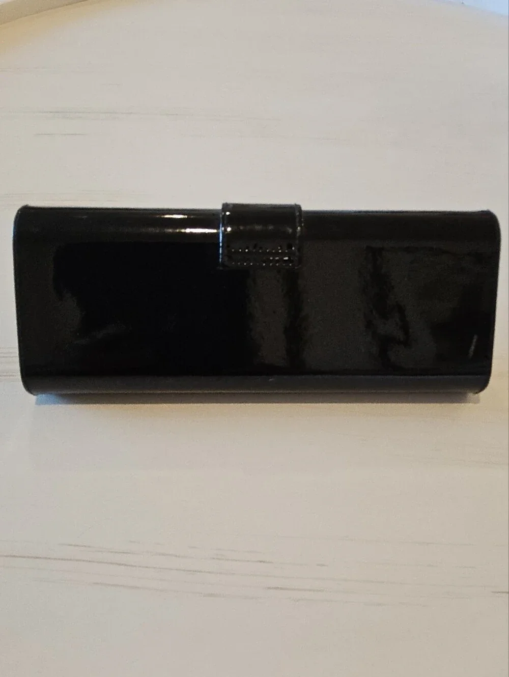 Lancome Black Patent Clutch with Faceted Gem Accent